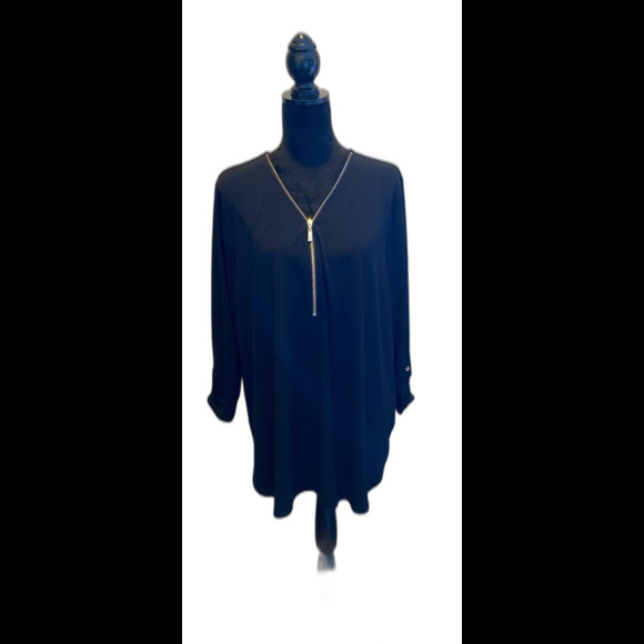 JM Collection Black Blouse Plus Size XXL Top  + Stretch Gold Zipper Pullover - Picture 1 of 11